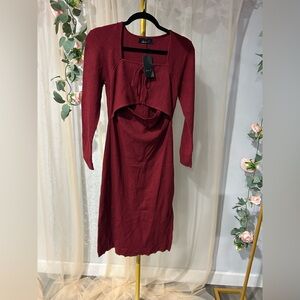 Elegant Long Sleeve Red Dress
